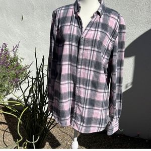 Denim And Flower Button Down Pink And Gray Plaid Shirt